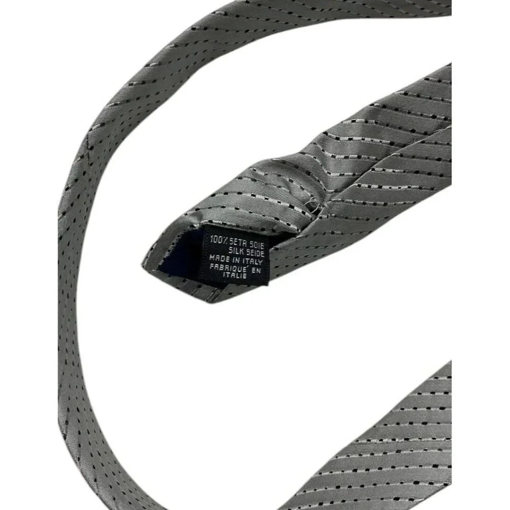 KENZO Men's 100% Silk Necktie LUXURY Gray Silver Striped Geometric W:3.7" EUC - Picture 3 of 4